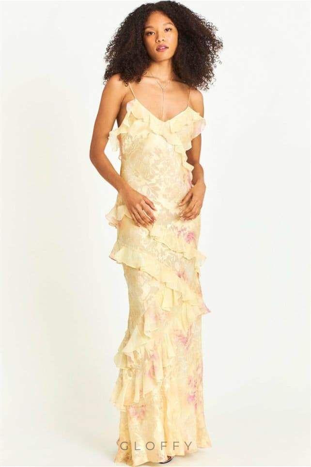 Virginia Çiçekli Volanlı Maxi Elbise