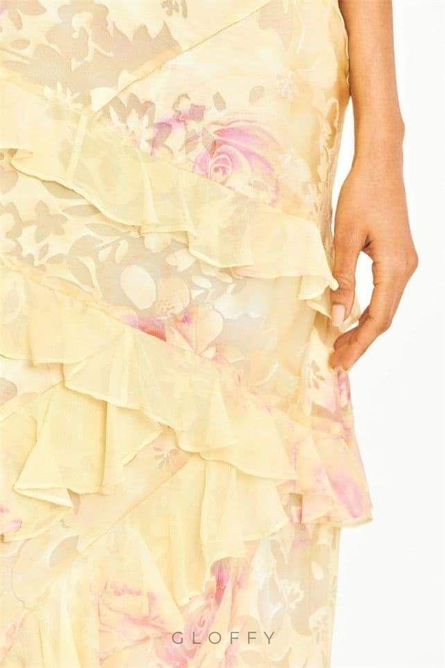 Virginia Çiçekli Volanlı Maxi Elbise